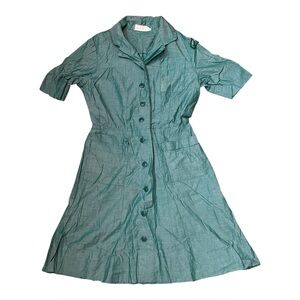 Vintage 1950s Green Designed Girl Scout Dress Large Girls